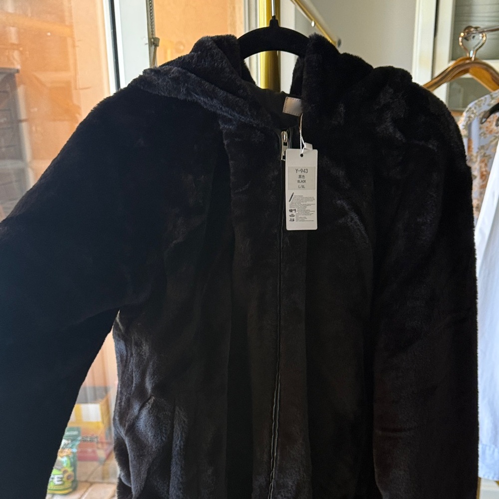 Black Faux Fur Hooded Jacket